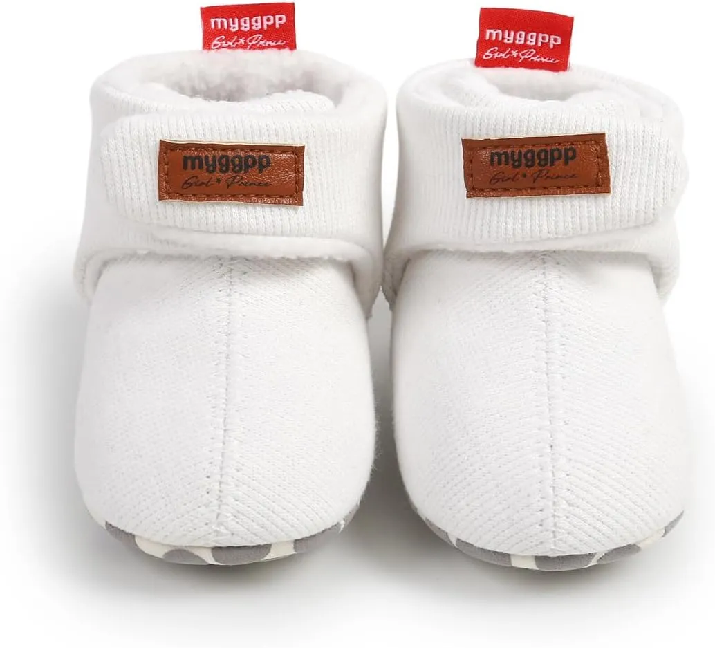 GDSDYM Baby Booties Cozy Fleece Slippers Soft Baby Shoes With Gripper Soles, Winter Infant Newborn Crib Sock Shoes Warm Footwear First Walkers
