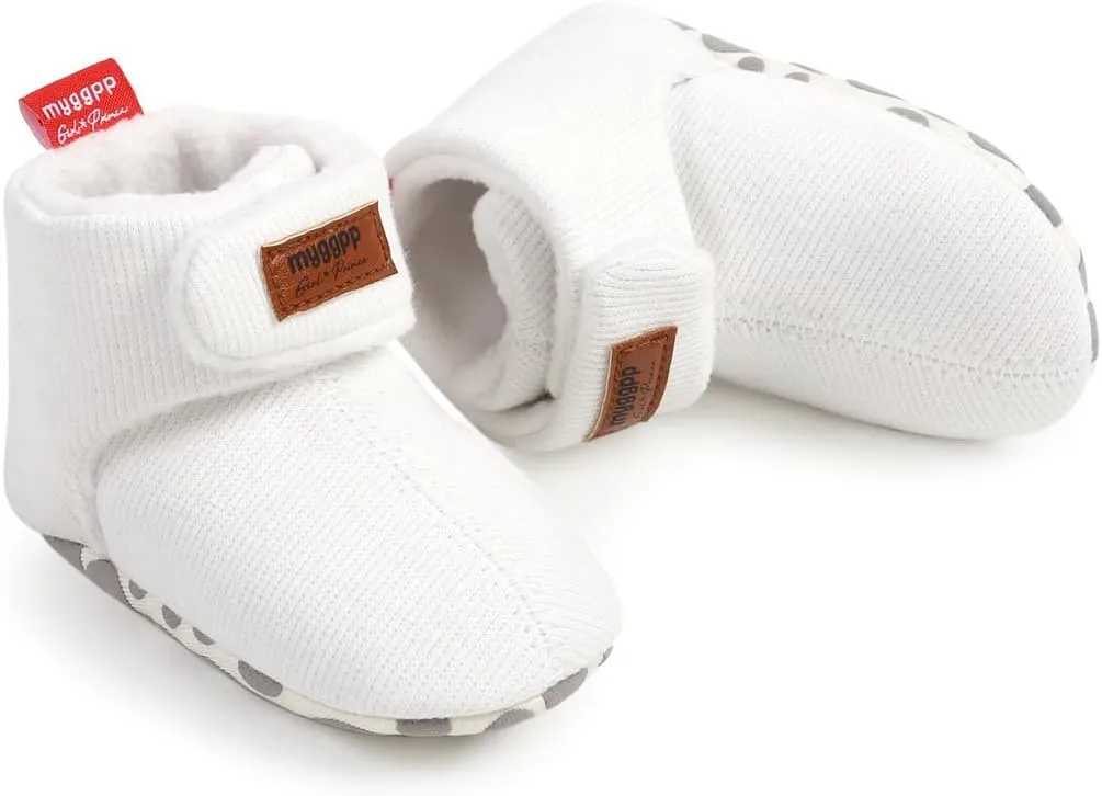 GDSDYM Baby Booties Cozy Fleece Slippers Soft Baby Shoes With Gripper Soles, Winter Infant Newborn Crib Sock Shoes Warm Footwear First Walkers
