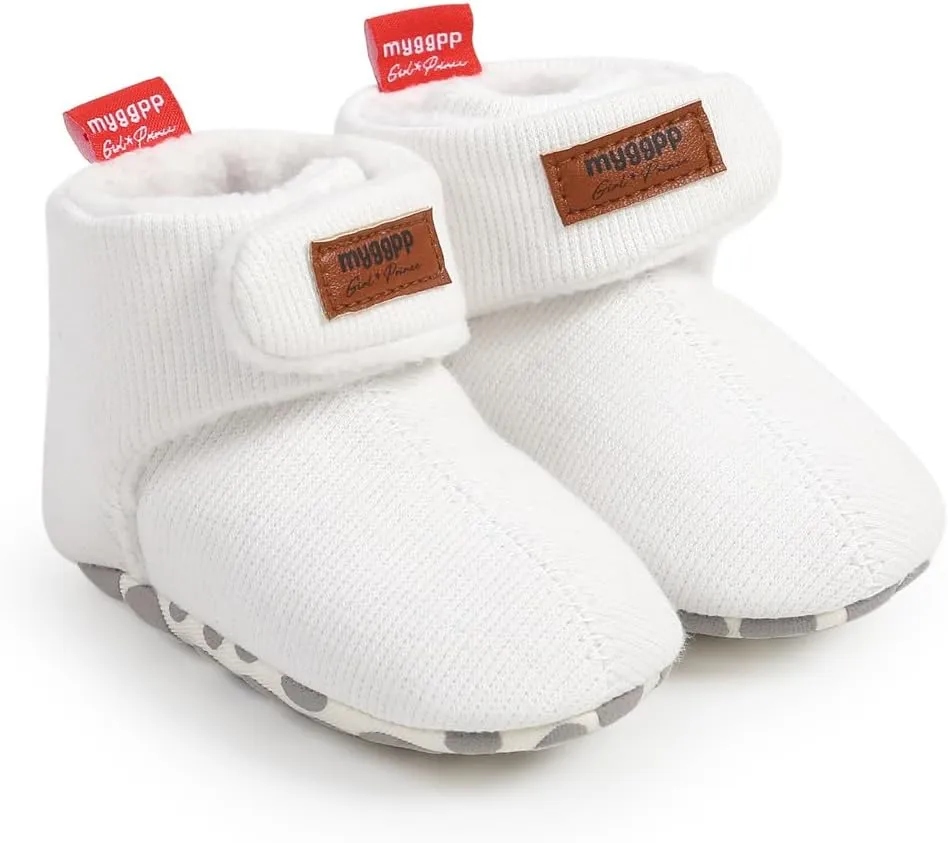 GDSDYM Baby Booties Cozy Fleece Slippers Soft Baby Shoes With Gripper Soles, Winter Infant Newborn Crib Sock Shoes Warm Footwear First Walkers