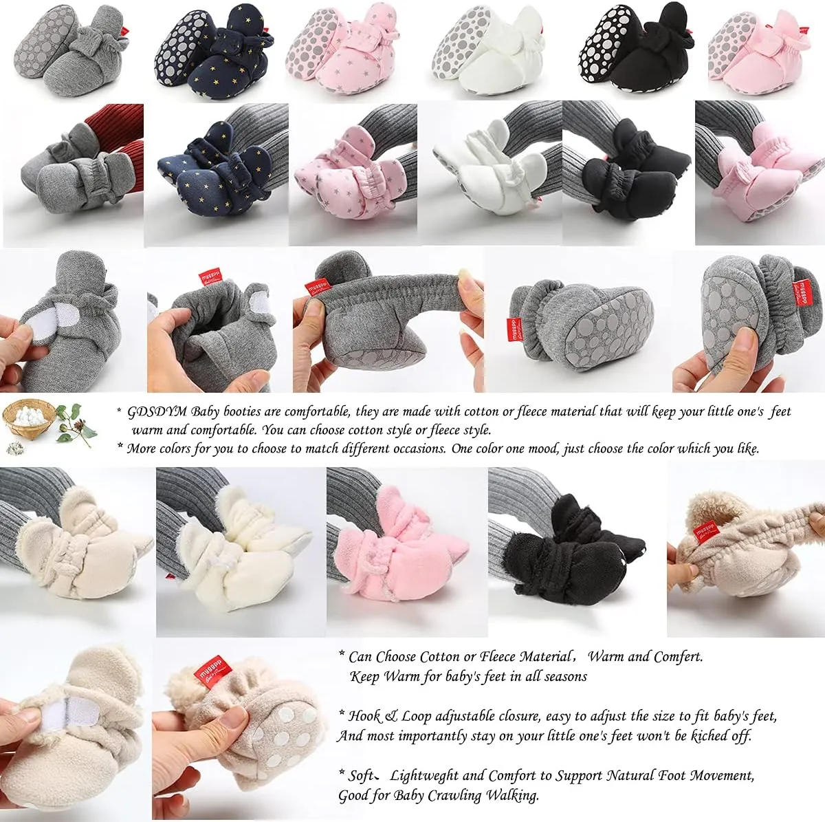 GDSDYM Baby Booties Cozy Fleece Slippers Soft Baby Shoes With Gripper Soles, Winter Warm Infant Newborn Crib Sock Shoes First Walkers
