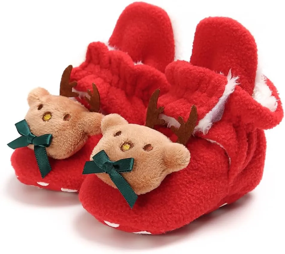 GDSDYM Baby Booties Cozy Fleece Slippers Soft Baby Shoes With Gripper Soles, Winter Warm Infant Newborn Crib Sock Shoes First Walkers