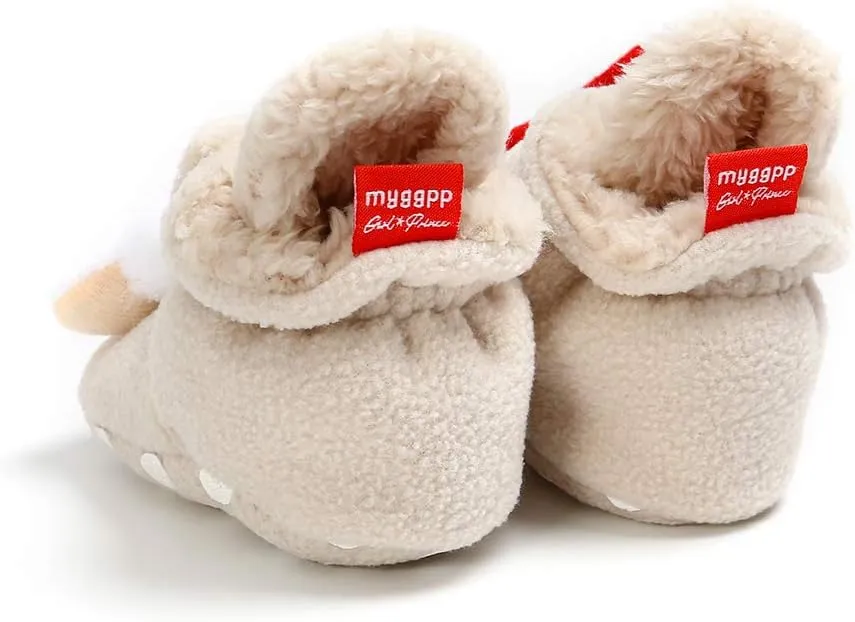 GDSDYM Baby Booties Cozy Fleece Slippers Soft Baby Shoes With Gripper Soles, Winter Warm Infant Newborn Crib Sock Shoes First Walkers