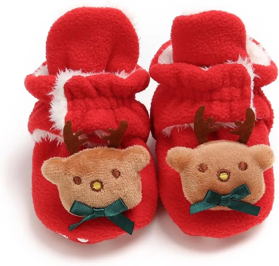GDSDYM Baby Booties Cozy Fleece Slippers Soft Baby Shoes With Gripper Soles, Winter Warm Infant Newborn Crib Sock Shoes First Walkers