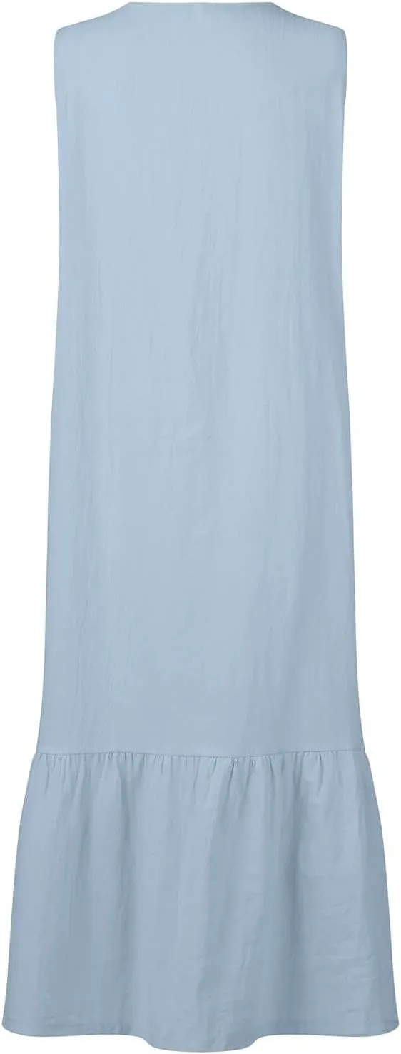 Geleglaer Linen Dresses for Womens Button Down Sleeveless Maxi Dress Casual Cotton Linen Tank Dress Summer Dress 2024