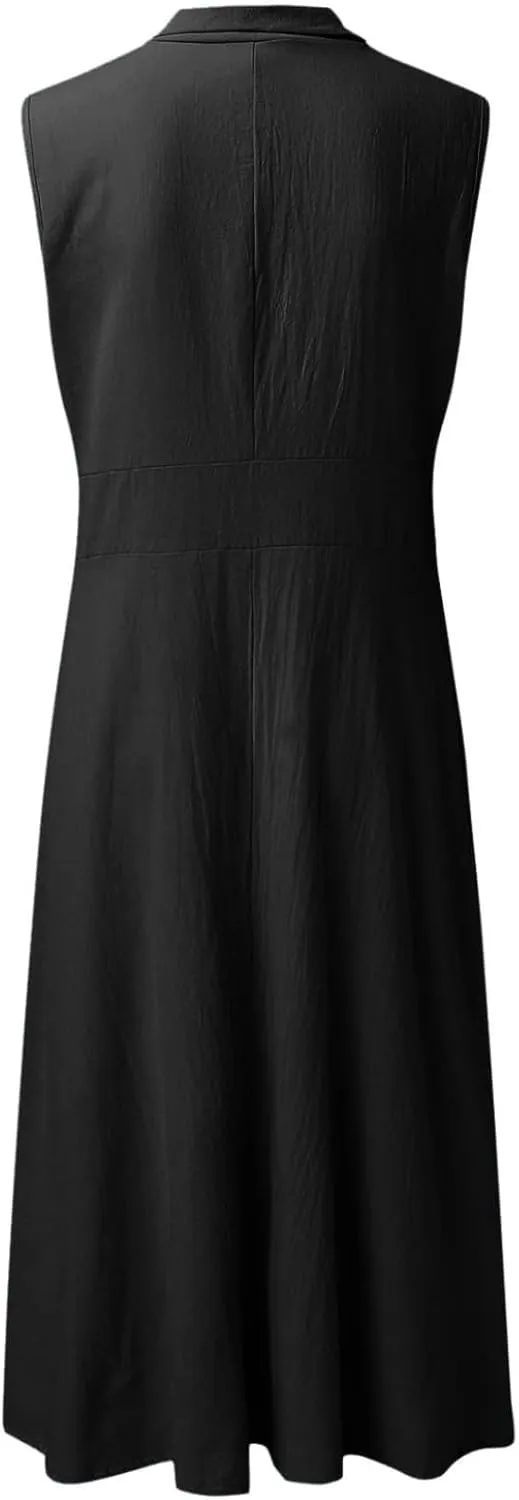 Geleglaer Linen Dresses for Womens Button Down Sleeveless Maxi Dress Casual Cotton Linen Tank Dress Summer Dress 2024