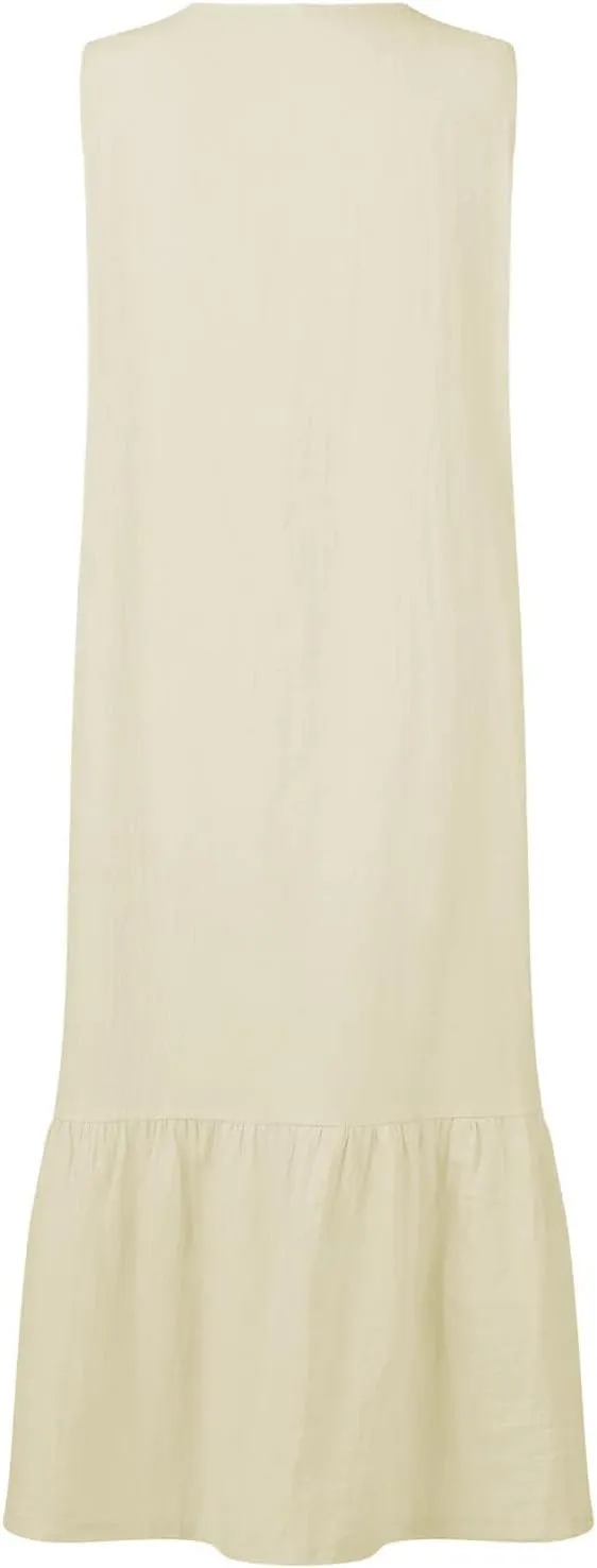 Geleglaer Linen Dresses for Womens Button Down Sleeveless Maxi Dress Casual Cotton Linen Tank Dress Summer Dress 2024