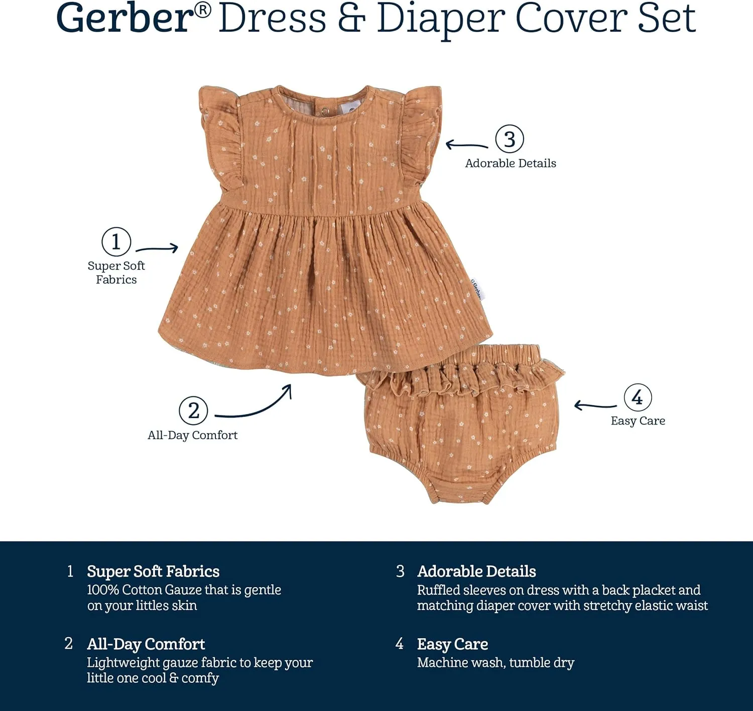 Gerber Baby Girls' 2 Piece Dress and Diaper Cover Set