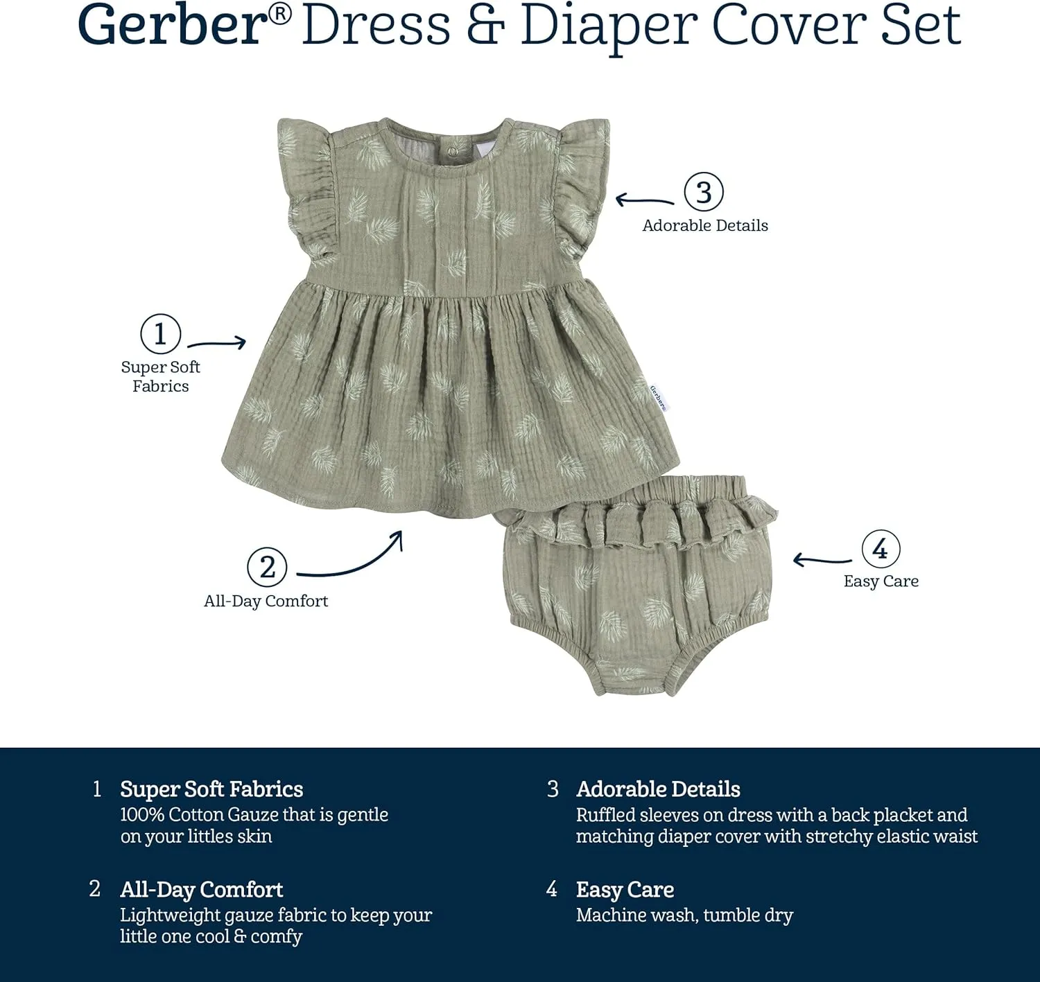 Gerber Baby Girls' 2 Piece Dress and Diaper Cover Set