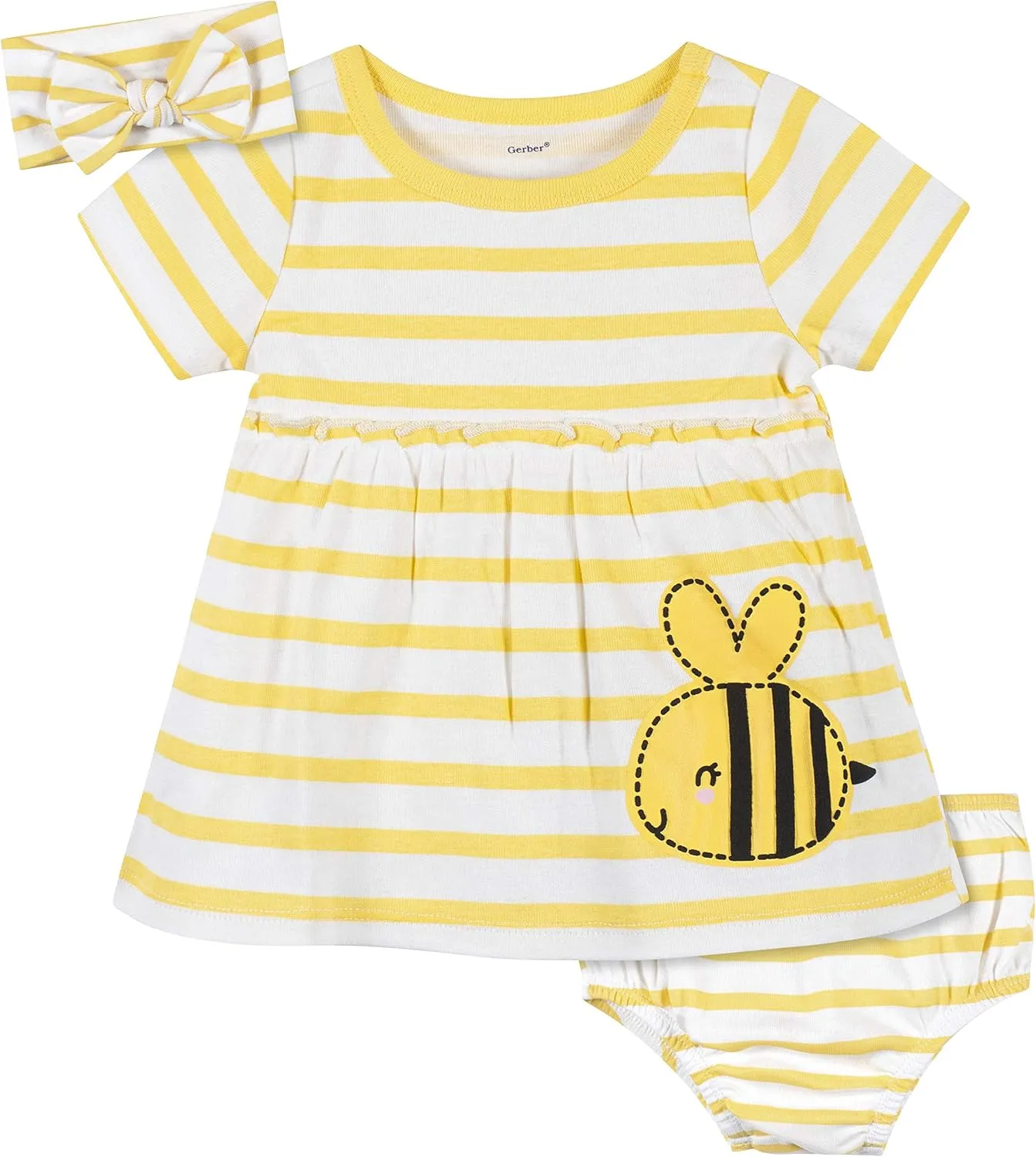 Gerber baby-girls 3-piece Dress, Diaper Cover and Headband Set
