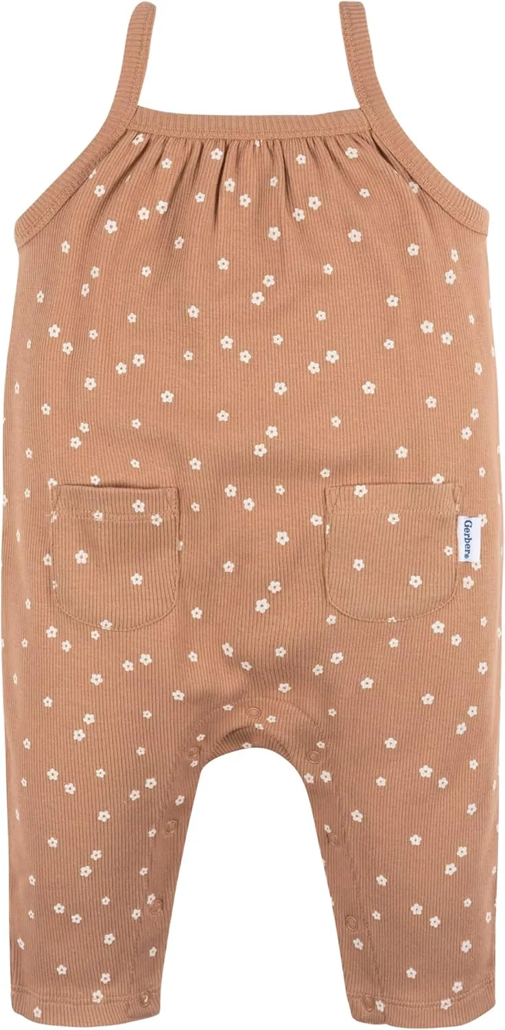 Gerber Baby Girls' Sleeveless Cotton Long-Leg Romper Jumpsuit