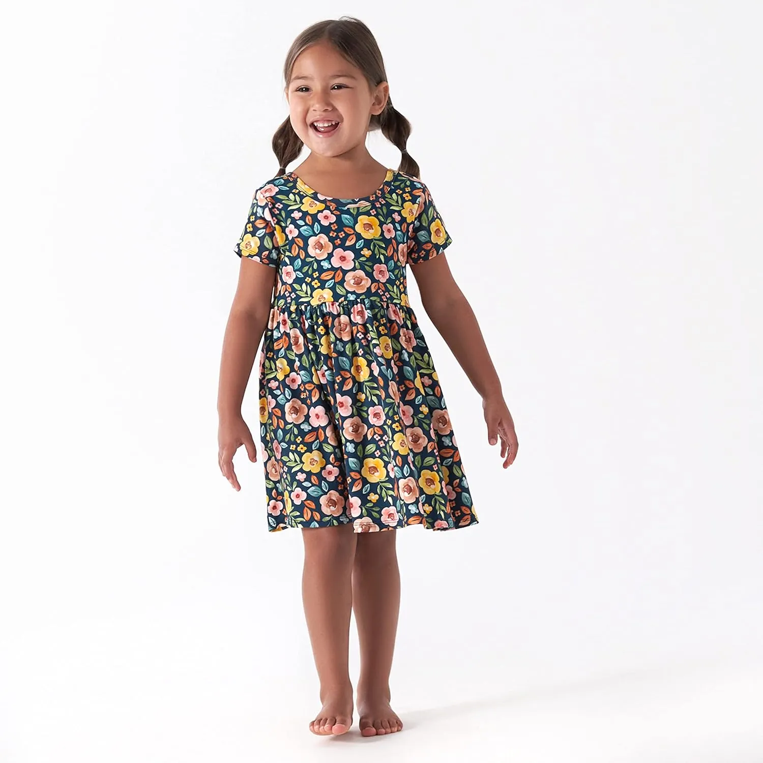 Gerber Baby Girls' Toddler Buttery Soft Short Sleeve Twirl Dress with Viscose Made from Eucalyptus