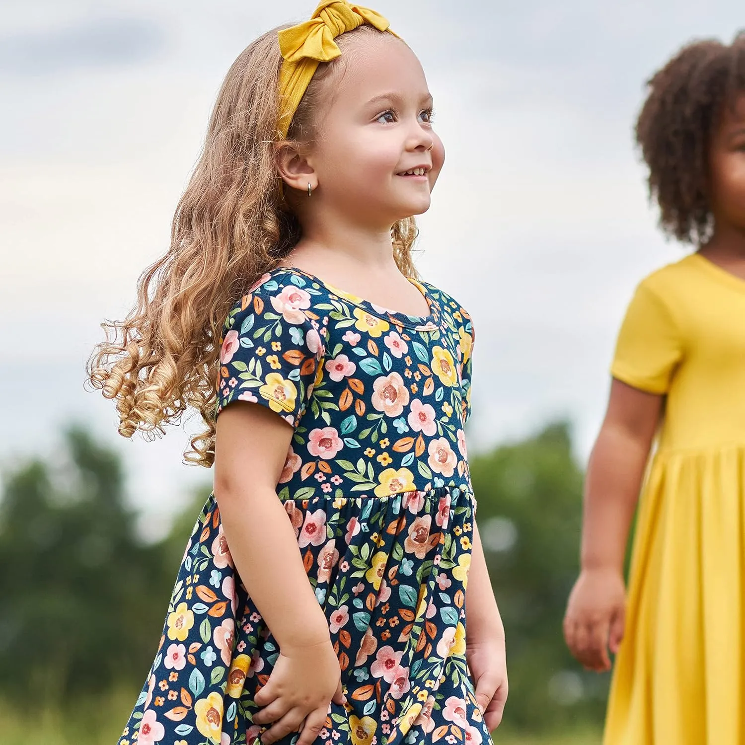 Gerber Baby Girls' Toddler Buttery Soft Short Sleeve Twirl Dress with Viscose Made from Eucalyptus
