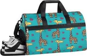 Giraffe Pattern Resistant Sports Gym Bag for Women Men Travel Duffel bag with Wet Pocket & Shoes Compartment Waterproof Weekender Bag 19.7"x9.9"x13"