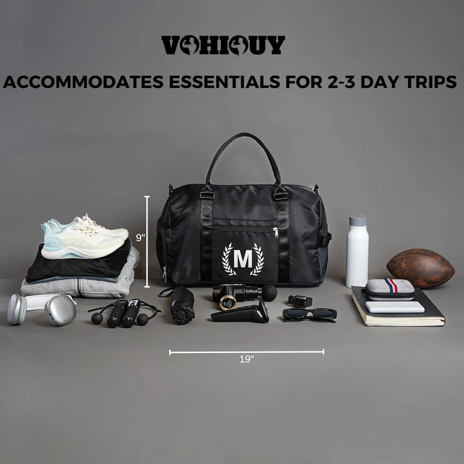 Gym Bag for Women & Men, Fitness Workout Sports Travel Duffle Bag with Wet Pocket & Shoes Compartment, Great Present for Gym Lovers Jet Black