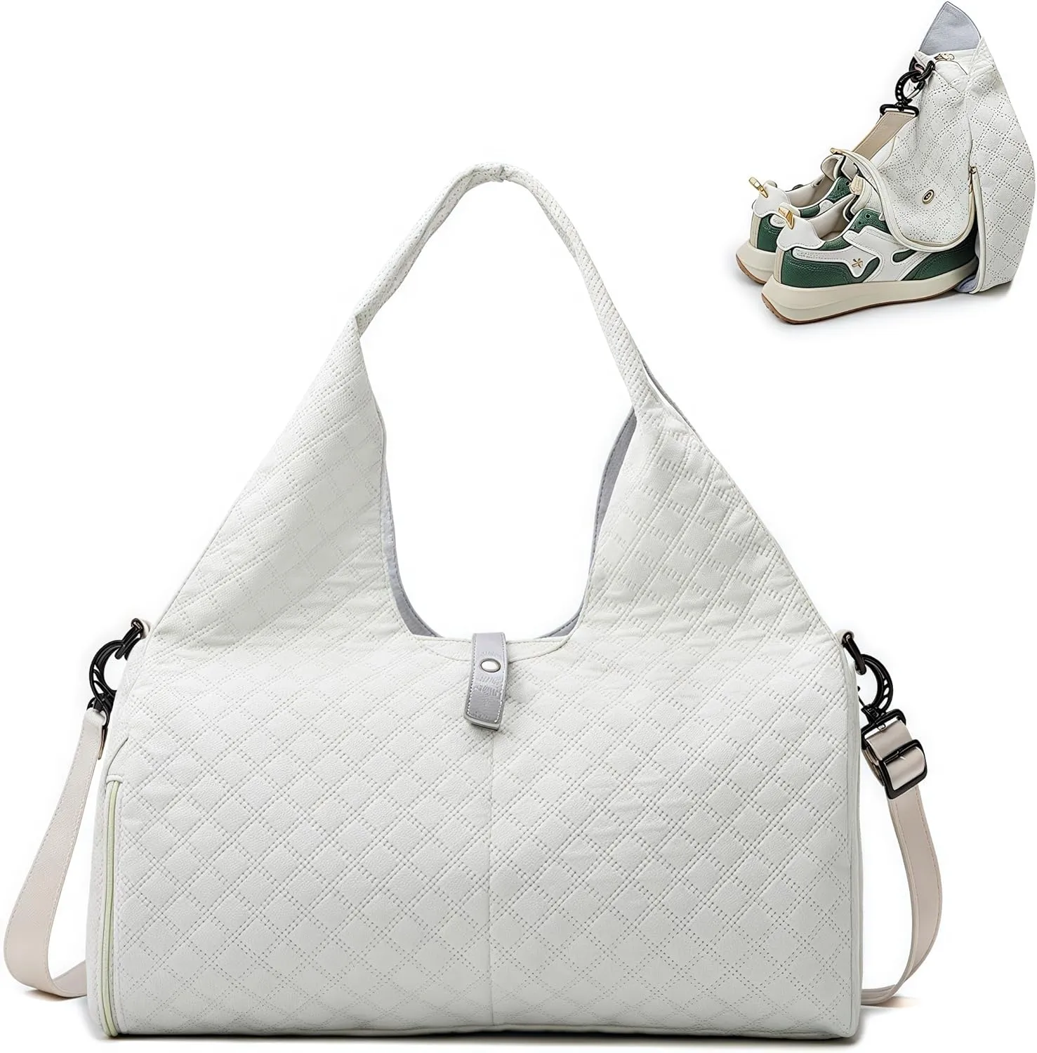 Gym Bag for Women, Travel Bag with Shoes Compartment, Weekender Overnight Duffel Bag with Wet Pocket, Carry On Bag for Women (White)