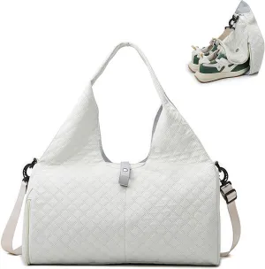 Gym Bag for Women, Travel Bag with Shoes Compartment, Weekender Overnight Duffel Bag with Wet Pocket, Carry On Bag for Women (White)