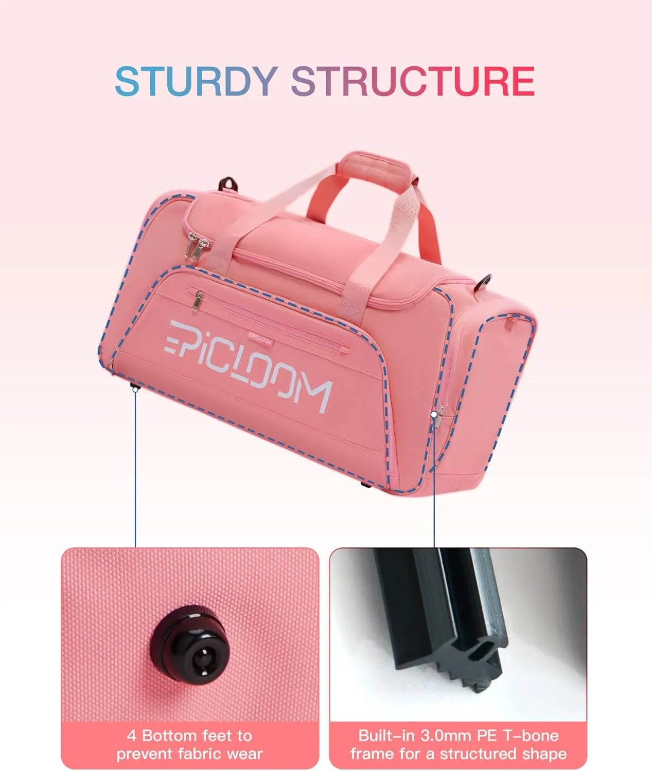 Gym Bag for Women, Travel duffel Bag with Shoes Compartment, Weekender Overnight Bag with Wet Pocket,Carry On Bag for Men Pink 46L