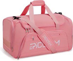 Gym Bag for Women, Travel duffel Bag with Shoes Compartment, Weekender Overnight Bag with Wet Pocket,Carry On Bag for Men Pink 46L