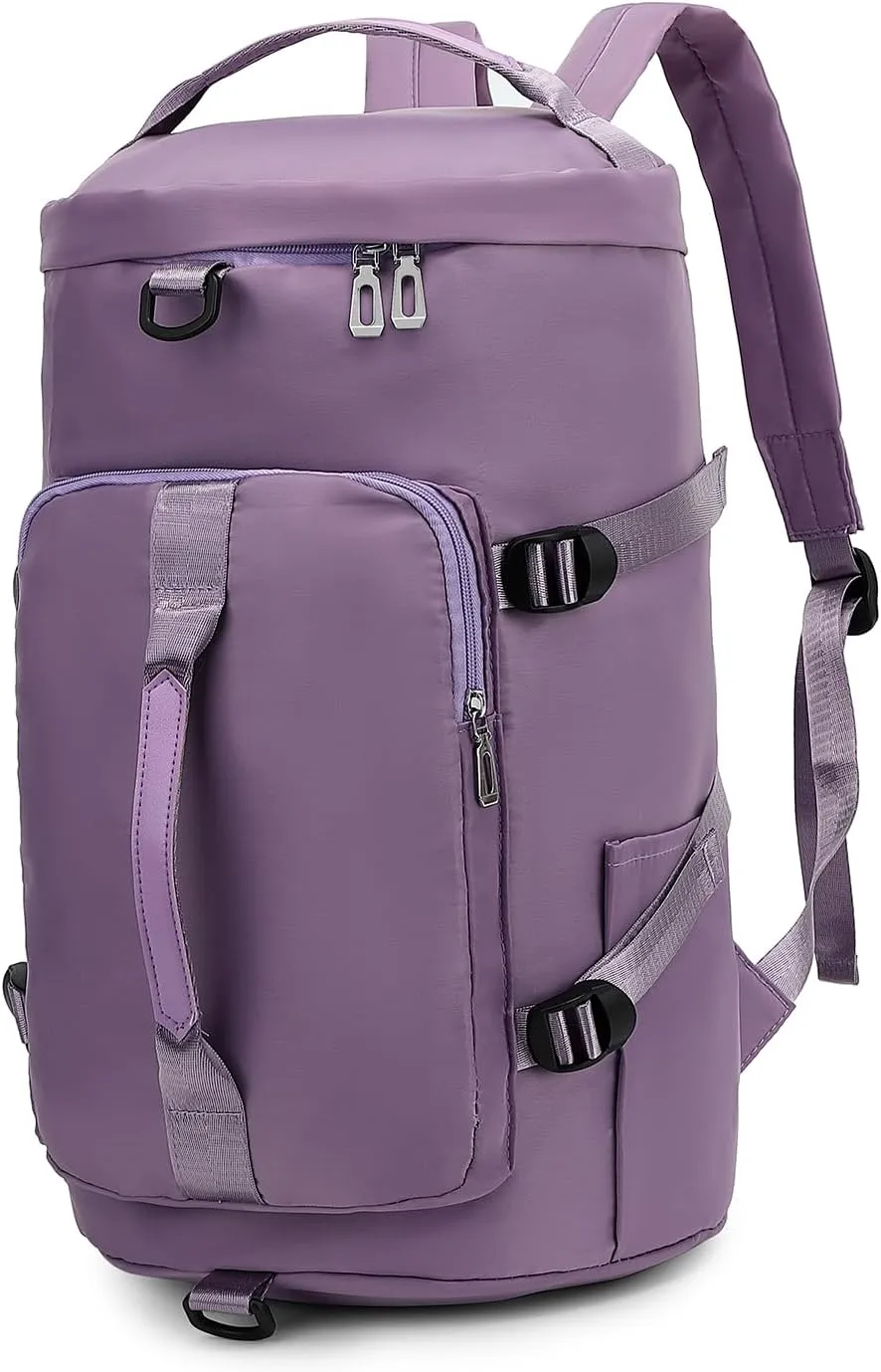 Gym Bag for Women,Waterproof Duffel Backpack Sports Duffle Bag with Shoes Compartment,Carry On Rucksack Daypack for Travel Yoga Camping, Purple, Sport