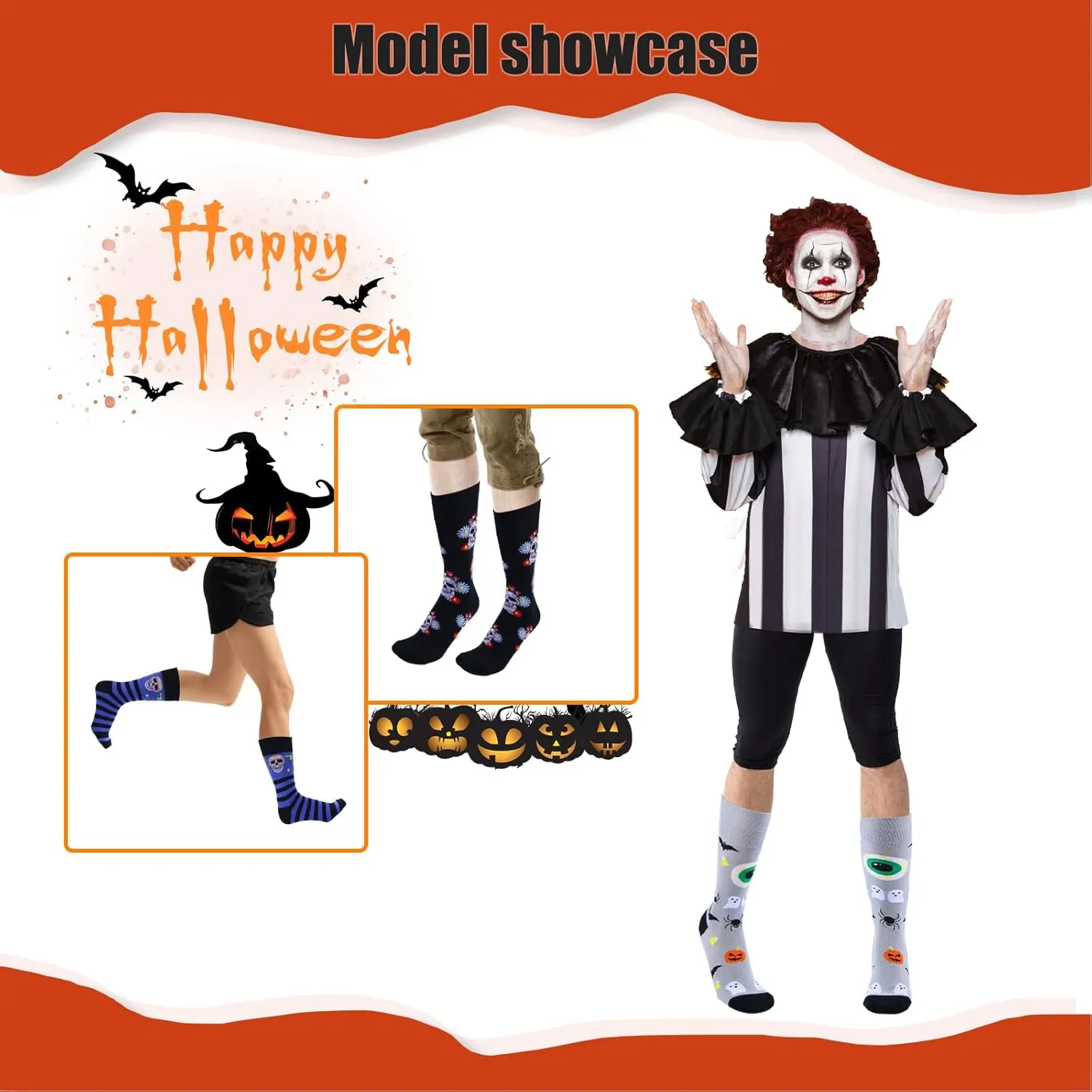 Halloween Socks for Men Women,6 Pairs Fun Novelty Fuzzy Full Socks Pumpkin Crew Socks Cotton Fun Halloween Gifts