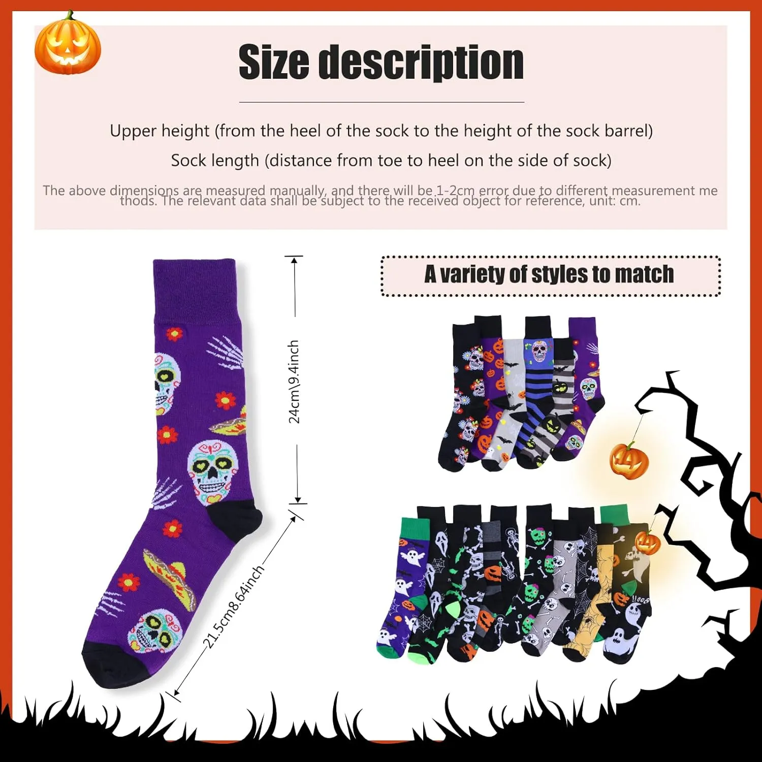 Halloween Socks for Men Women,6 Pairs Fun Novelty Fuzzy Full Socks Pumpkin Crew Socks Cotton Fun Halloween Gifts