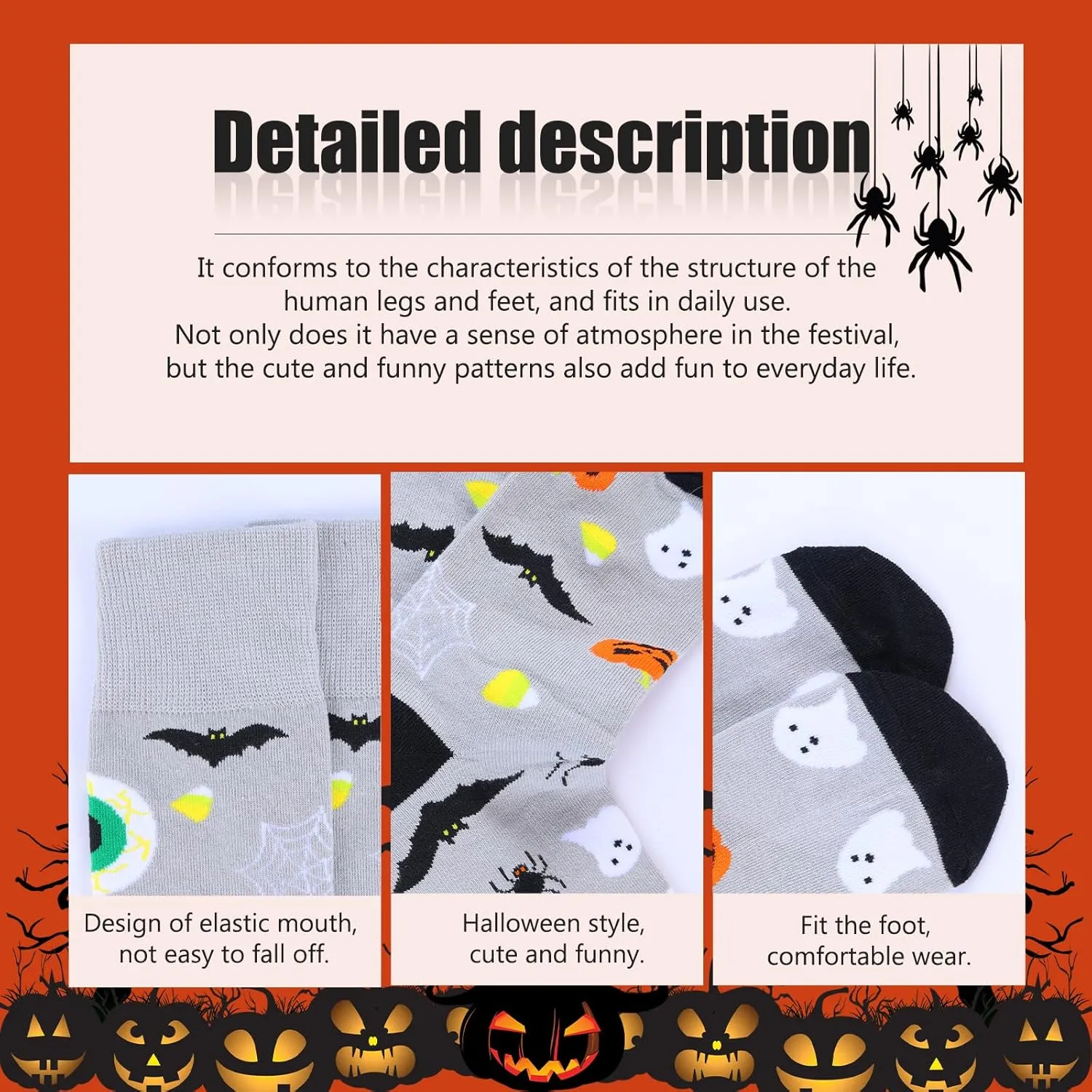 Halloween Socks for Men Women,6 Pairs Fun Novelty Fuzzy Full Socks Pumpkin Crew Socks Cotton Fun Halloween Gifts