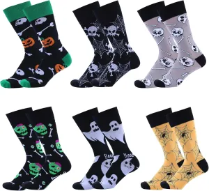 Halloween Socks for Men Women,6 Pairs Fun Novelty Fuzzy Full Socks Pumpkin Crew Socks Cotton Fun Halloween Gifts