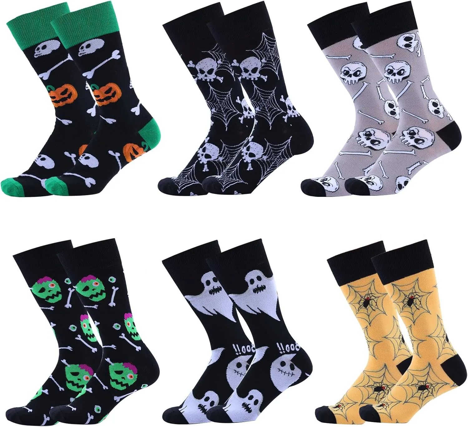 Halloween Socks for Men Women,6 Pairs Fun Novelty Fuzzy Full Socks Pumpkin Crew Socks Cotton Fun Halloween Gifts