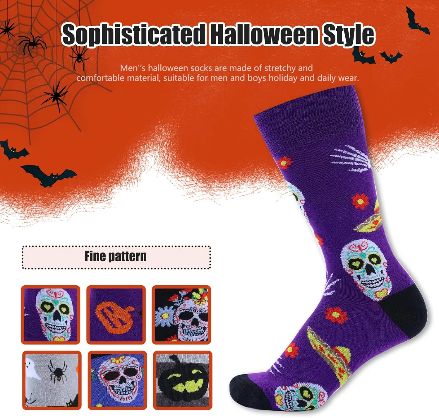 Halloween Socks for Men Women,6 Pairs Fun Novelty Fuzzy Full Socks Pumpkin Crew Socks Cotton Fun Halloween Gifts