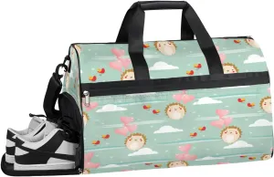 Hedgehog Heart Resistant Sports Gym Bag for Women Men Travel Duffel bag with Wet Pocket & Shoes Compartment Waterproof Weekender Bag 19.7"x9.9"x13"
