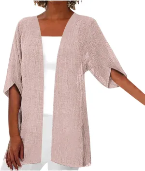 HGps8w Womens Plus Size Kimono Cardigan Loose Summer 3/4 Sleeve Beach Cover Ups Lightweight Casual Open Front Sun Shirts