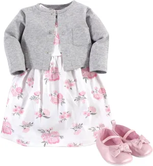 Hudson Baby baby-girls Cotton Dress, Cardigan and Shoe Set