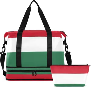 Hungarian Flag Travel Duffel Bag for Women Men Gym Bag with Shoe Compartment Wet Pocket Carry On Weekender Overnight Bags for Hospital Gym Travel