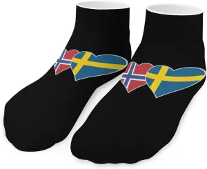 Iceland and Sweden Flag Heart Printed Ankle Socks No Show Sock Low-Cut Athletic Socks for Men Women 1 Pair