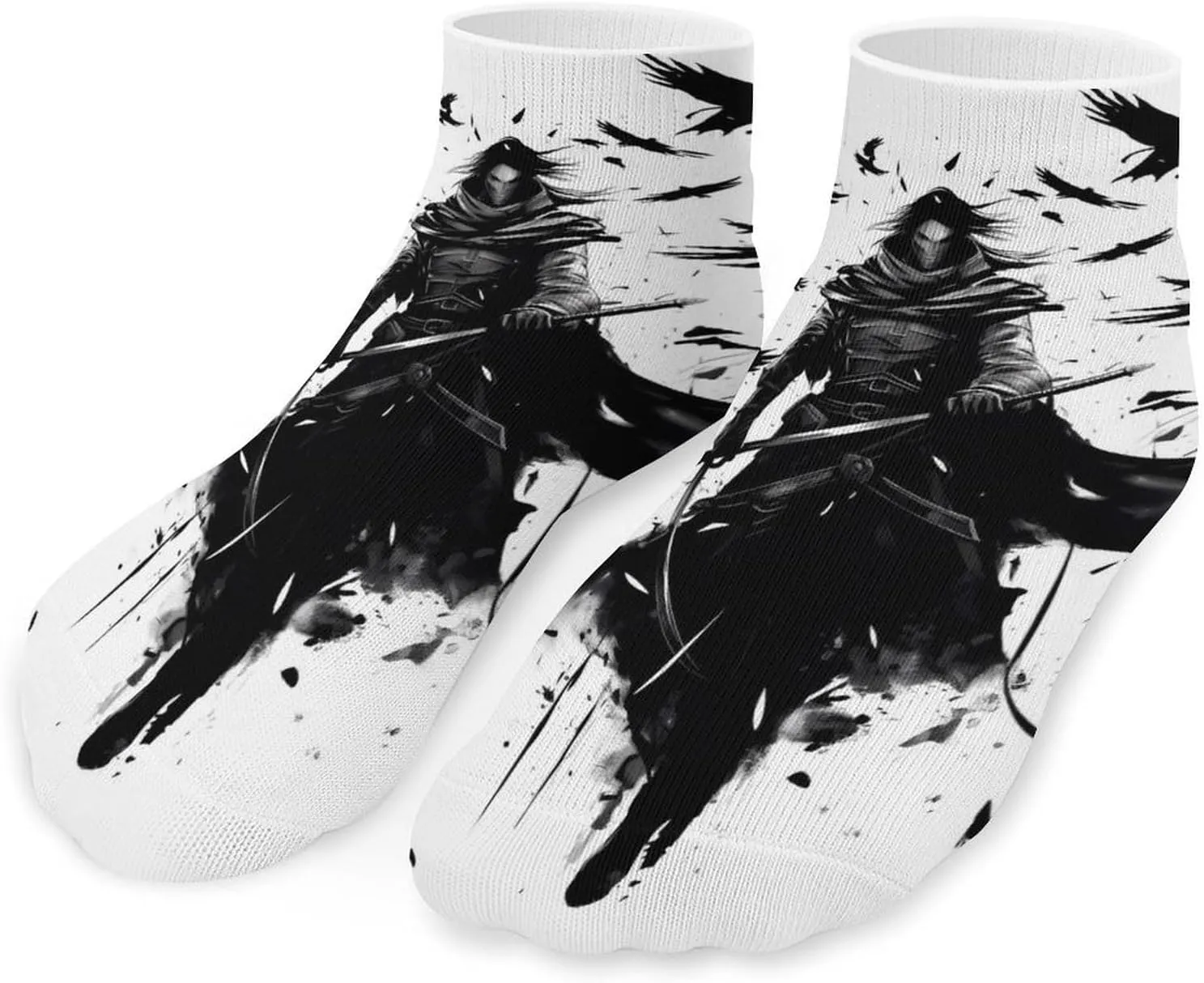 Japanese Samurai Birds Printed Ankle Socks No Show Sock Low-Cut Athletic Socks for Men Women 1 Pair