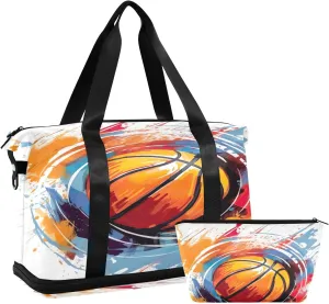 Kigai Basketball Paintin Gym Bag for Women & Men,Waterproof Weekender Overnight Bag with Shoes Compartment Sports Duffel Bag for Gym Yoga Swimming Camping