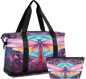 Kigai Beautiful Dragonfly Gym Bag for Women & Men,Waterproof Weekender Overnight Bag with Shoes Compartment Sports Duffel Bag for Gym Yoga Swimming Camping