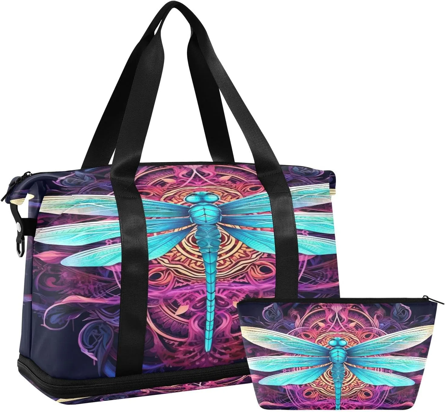 Kigai Beautiful Dragonfly Gym Bag for Women & Men,Waterproof Weekender Overnight Bag with Shoes Compartment Sports Duffel Bag for Gym Yoga Swimming Camping