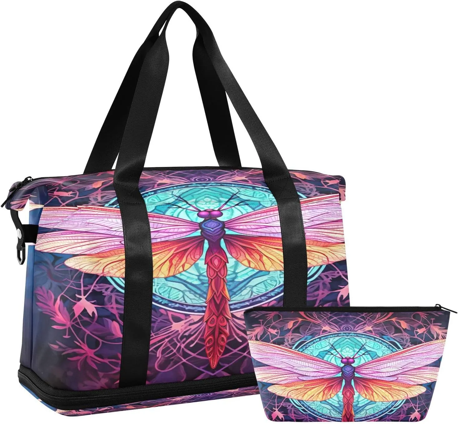 Kigai Beautiful Dragonfly Gym Bag for Women & Men,Waterproof Weekender Overnight Bag with Shoes Compartment Sports Duffel Bag for Gym Yoga Swimming Camping