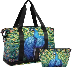Kigai Beautiful Peacock Gym Bag for Women & Men,Waterproof Weekender Overnight Bag with Shoes Compartment Sports Duffel Bag for Gym Yoga Swimming Camping