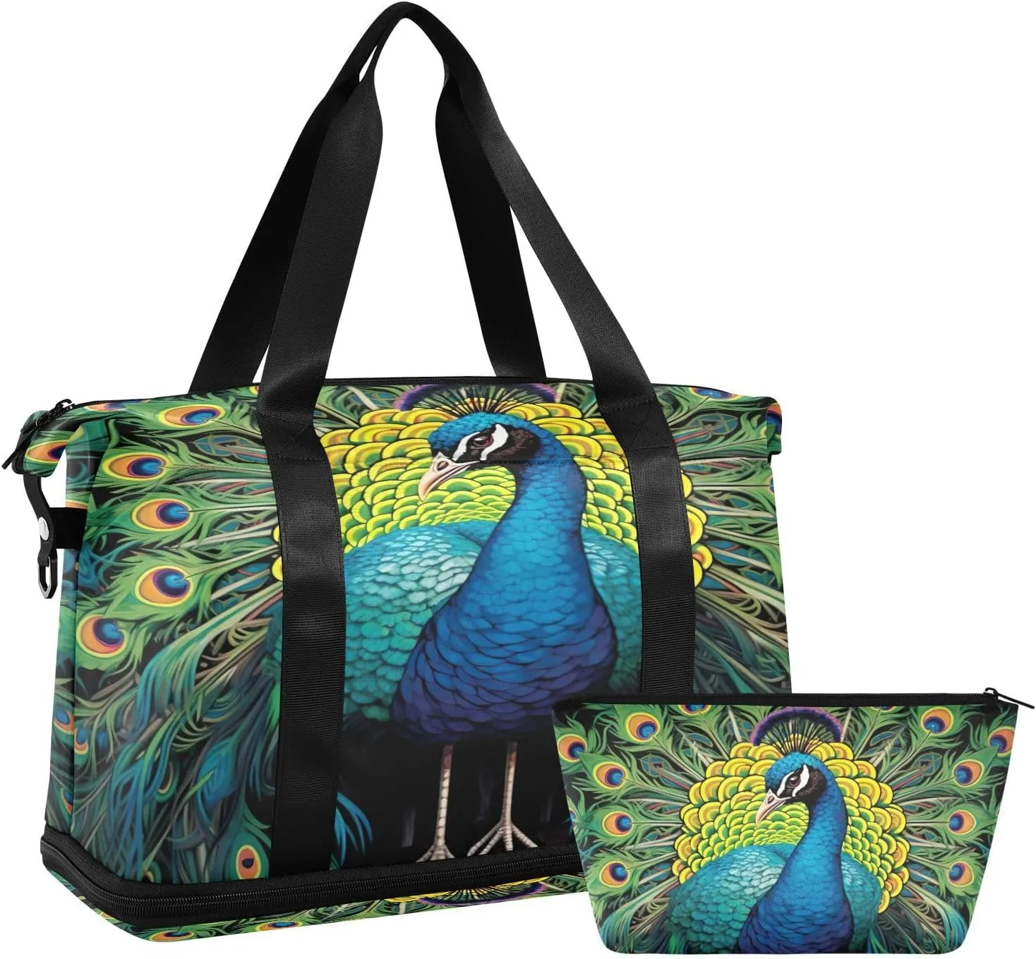 Kigai Beautiful Peacock Gym Bag for Women & Men,Waterproof Weekender Overnight Bag with Shoes Compartment Sports Duffel Bag for Gym Yoga Swimming Camping