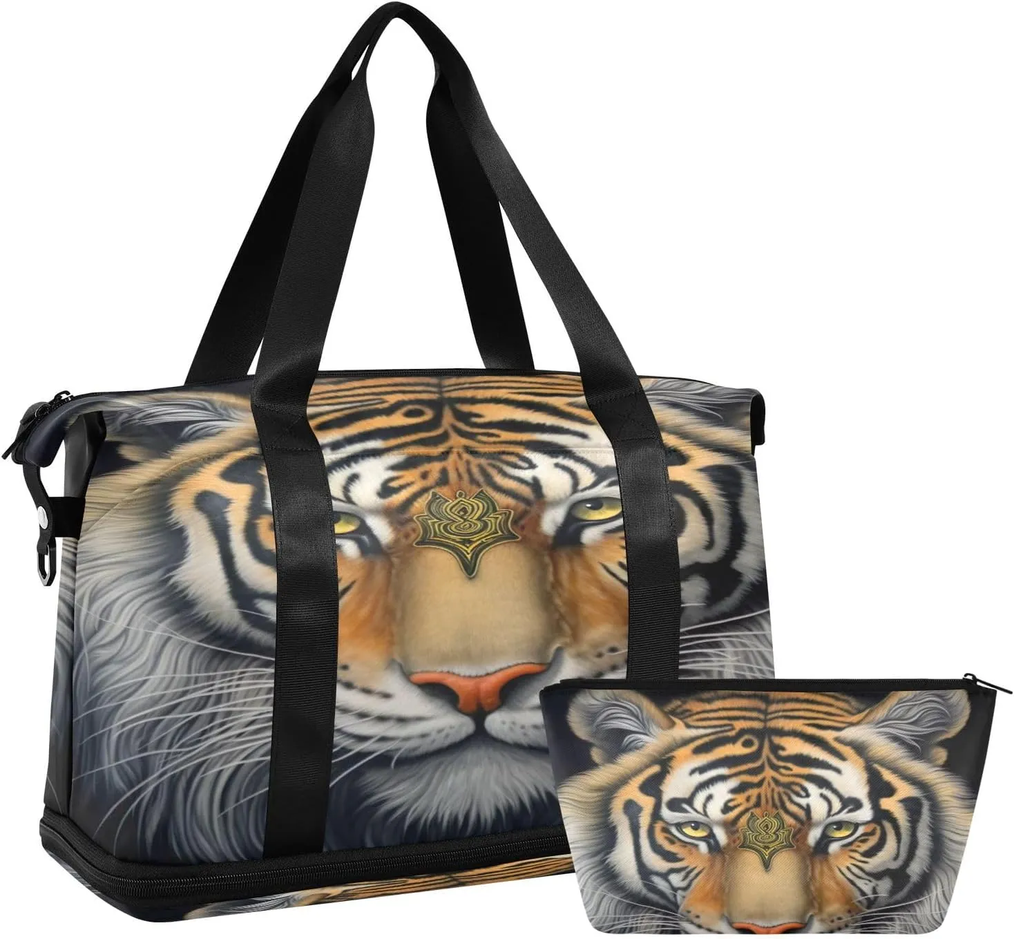 Kigai Beautiful Tiger Gym Bag for Women & Men,Waterproof Weekender Overnight Bag with Shoes Compartment Sports Duffel Bag for Gym Yoga Swimming Camping