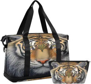 Kigai Beautiful Tiger Gym Bag for Women & Men,Waterproof Weekender Overnight Bag with Shoes Compartment Sports Duffel Bag for Gym Yoga Swimming Camping