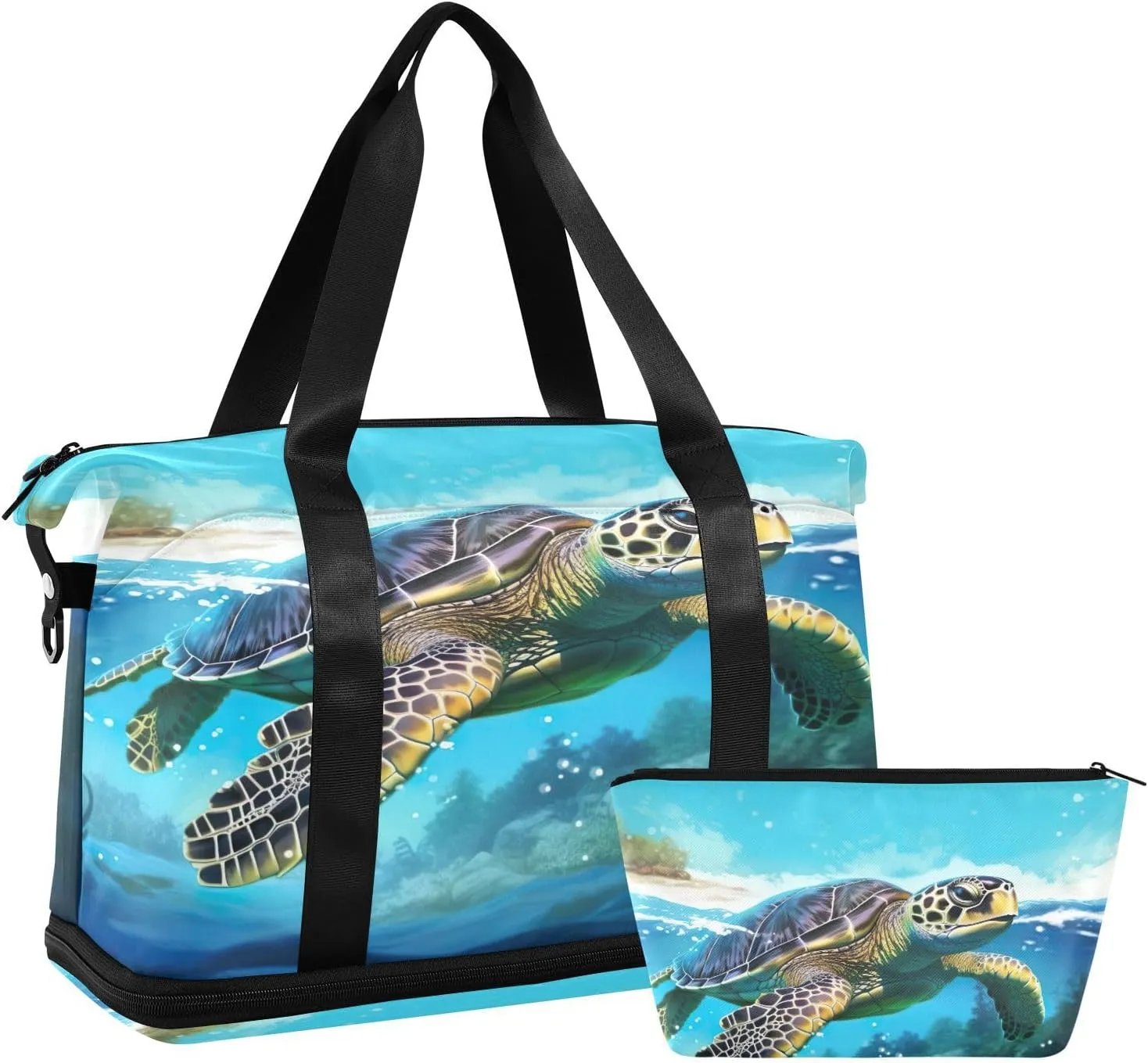 Kigai Beautiful Turtle Gym Bag for Women & Men,Waterproof Weekender Overnight Bag with Shoes Compartment Sports Duffel Bag for Gym Yoga Swimming Camping