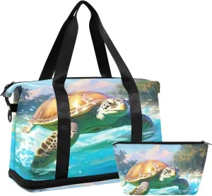 Kigai Beautiful Turtle Gym Bag for Women & Men,Waterproof Weekender Overnight Bag with Shoes Compartment Sports Duffel Bag for Gym Yoga Swimming Camping