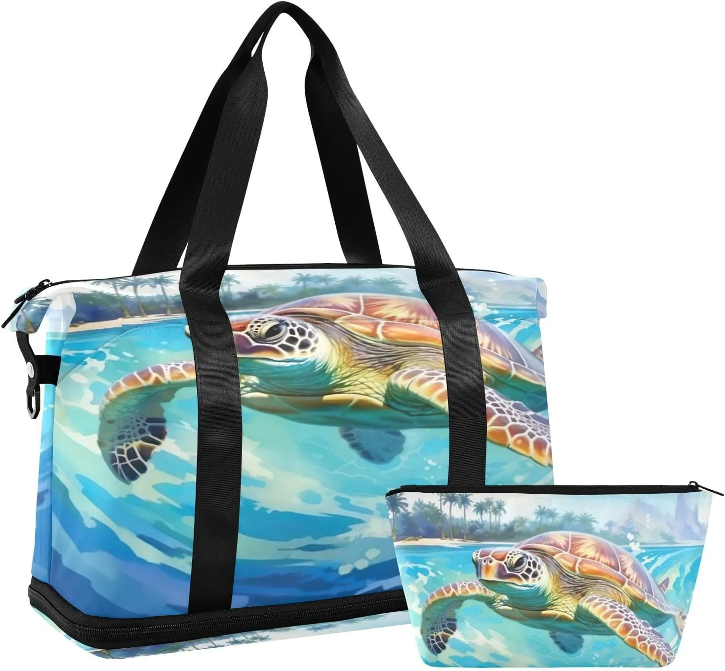 Kigai Beautiful Turtle Gym Bag for Women & Men,Waterproof Weekender Overnight Bag with Shoes Compartment Sports Duffel Bag for Gym Yoga Swimming Camping