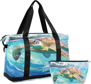 Kigai Beautiful Turtle Gym Bag for Women & Men,Waterproof Weekender Overnight Bag with Shoes Compartment Sports Duffel Bag for Gym Yoga Swimming Camping