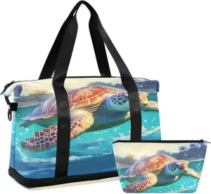 Kigai Beautiful Turtle Gym Bag for Women & Men,Waterproof Weekender Overnight Bag with Shoes Compartment Sports Duffel Bag for Gym Yoga Swimming Camping