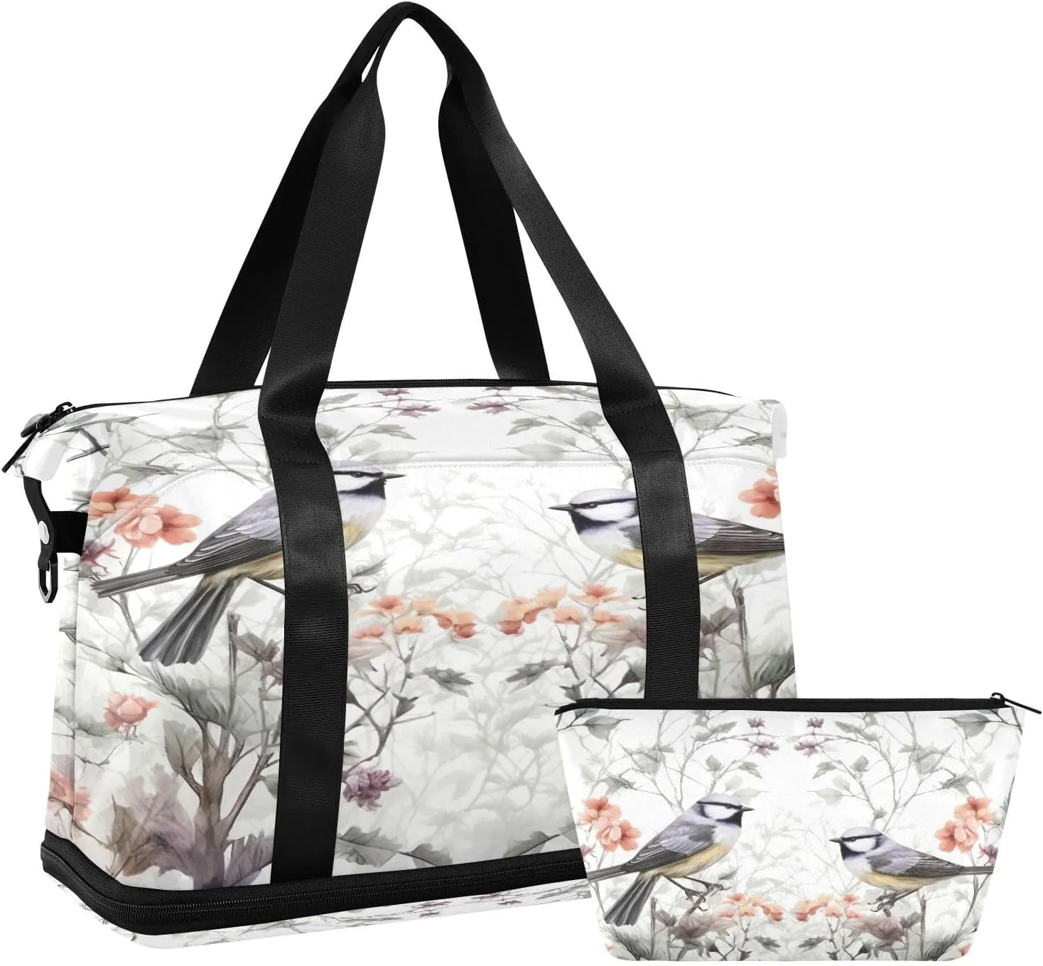Kigai Bird Flowers Gym Bag for Women & Men,Waterproof Weekender Overnight Bag with Shoes Compartment Sports Duffel Bag for Gym Yoga Swimming Camping