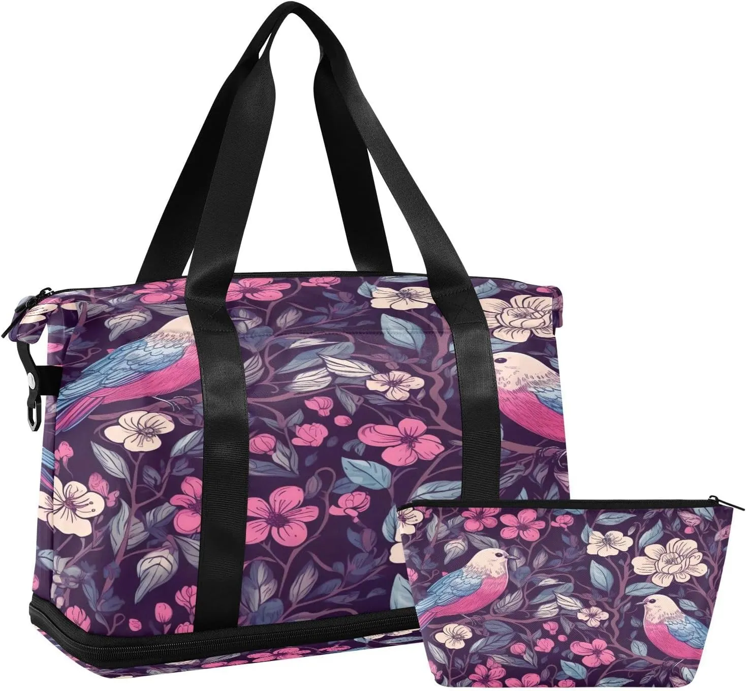 Kigai Bird Flowers Gym Bag for Women & Men,Waterproof Weekender Overnight Bag with Shoes Compartment Sports Duffel Bag for Gym Yoga Swimming Camping